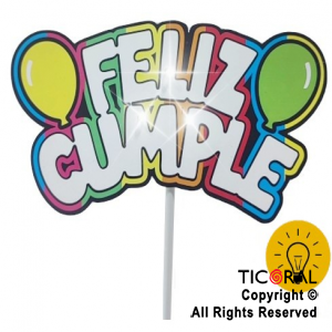 ADORNO PINCHE PARA TORTA FELIZ CUMPLE CON LUZ MULTICOLOR x 1